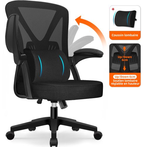 Fauteuil De Bureau, Dossier Inclinable De 90° à 125°, Accoudoirs Rabattables, Avec Coussin Lombaire.