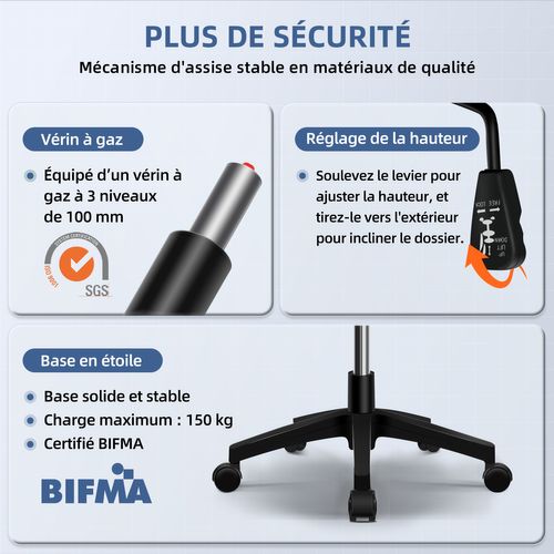 Fauteuil De Bureau, Dossier Inclinable De 90° à 125°, Accoudoirs Rabattables, Avec Coussin Lombaire.