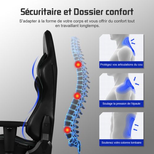 Chaise Gaming , Fauteuil Gamer, Inclinable 90°à 165°, Charge 150 Kg，Noir