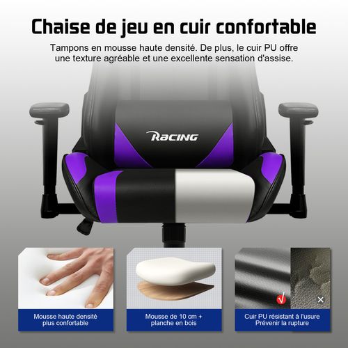 Chaise Gaming ,chaise Gamer Charge 150 Kg, Inclinable 90°à 165°,Noir et violet