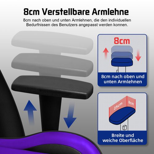 Chaise Gaming ,chaise Gamer Charge 150 Kg, Inclinable 90°à 165°,Noir et violet