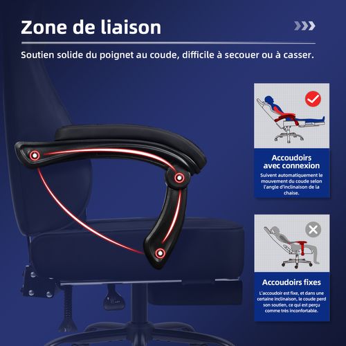 Chaise Gaming, fauteuil Gamer Inclinable De 90° à 170°, Avec Repose-pieds,Charge 150kg,Noir