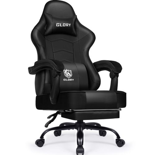 Chaise Gaming, fauteuil Gamer Inclinable De 90° à 170°, Avec Repose-pieds,Charge 150kg,Noir