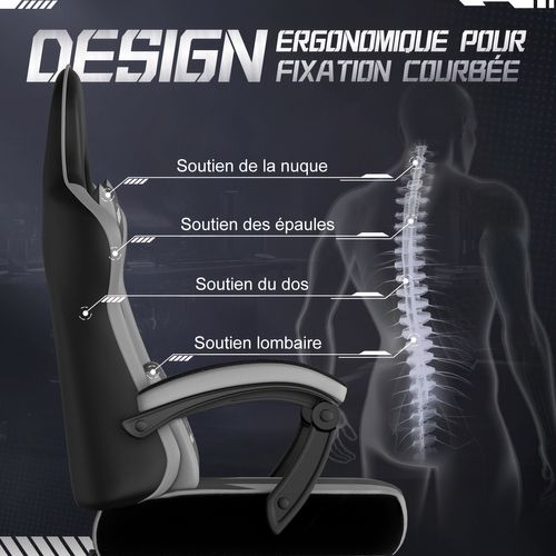 Chaise Gaming, Fauteuil Gamer Inclinable De 90° à 165°, Hauteur Réglable, Confortable - Gris