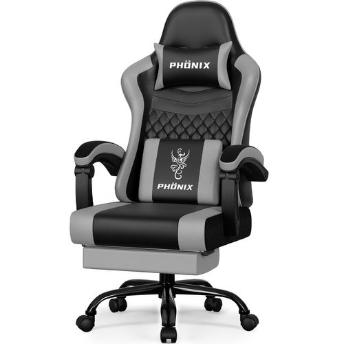 Chaise Gaming, Fauteuil Gamer Inclinable De 90° à 165°, Hauteur Réglable, Confortable - Gris