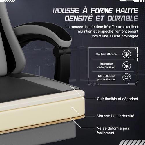 Chaise Gaming, Fauteuil Gamer Inclinable De 90° à 165°, Hauteur Réglable, Confortable - Gris