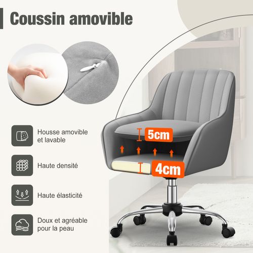 Fauteuil De Bureau, Hauteur Réglable, Rotation à 360°, Charge 150kg，gris