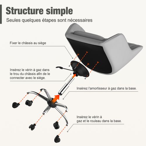 Fauteuil De Bureau, Hauteur Réglable, Rotation à 360°, Charge 150kg，gris