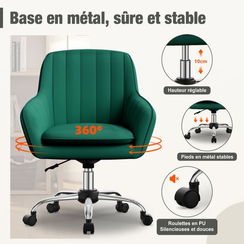 Fauteuil De Bureau, Hauteur Réglable, Rotation à 360°, Charge 150kg，vert