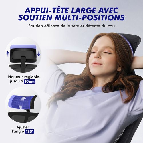 Fauteuil de bureau ergonomique, chaise de bureau avec support lombaire 5D