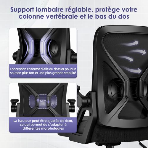 Fauteuil De Bureau Ergonomique, 150 kg, noir