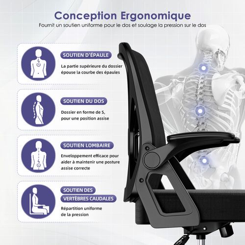 Fauteuil De Bureau Ergonomique, 150 kg, noir