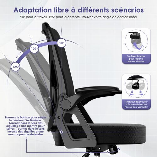 Fauteuil De Bureau Ergonomique, 150 kg, noir