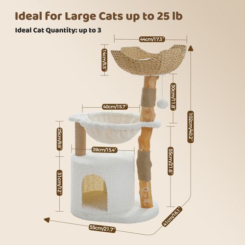 Arbre à Chat Moderne En Rotin Et Bois Naturel 104 Cm