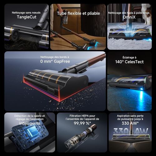 V30 - Aspirateur Balai Sans Fil - Nettoyage Des Bords à 0 Mm - Puissance 330 Aw - Filtration à 99,9
