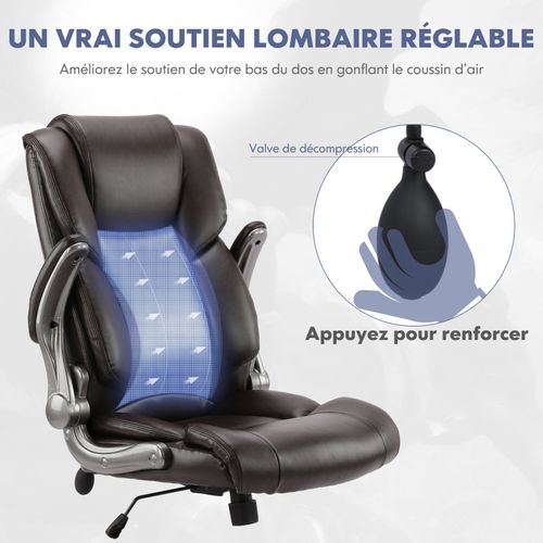 Chaise De Bureau Ergonomique En Simili, Accoudoirs Et Hauteur Réglables-marron