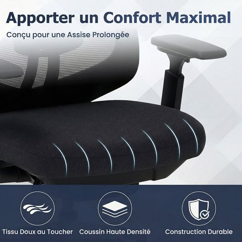 Chaise De Bureau Avec Accoudoirs 4d Et Siège Réglable Avant-arrière, Confort Optimal, Noir