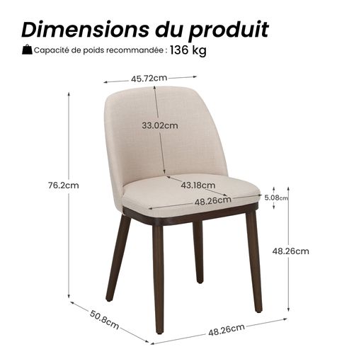 Lot De 2 Chaises De Salle à Manger – Chaises Design En Tissu Avec Pieds En Bois Massif, Beige