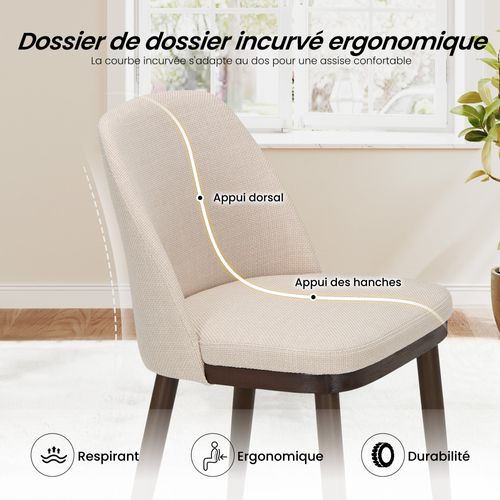 Lot De 2 Chaises De Salle à Manger – Chaises Design En Tissu Avec Pieds En Bois Massif, Beige