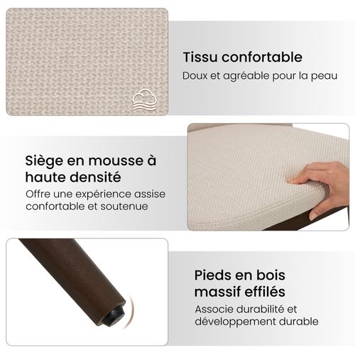Lot De 2 Chaises De Salle à Manger – Chaises Design En Tissu Avec Pieds En Bois Massif, Beige
