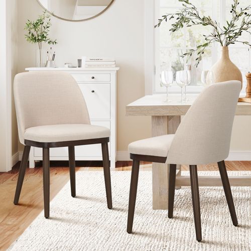 Lot De 2 Chaises De Salle à Manger – Chaises Design En Tissu Avec Pieds En Bois Massif, Beige