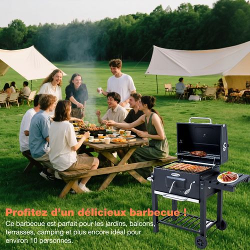 Barbecue Charbon de Bois,  Bac à Charbon Réglable en Hauteur, Table Latérale Pliante