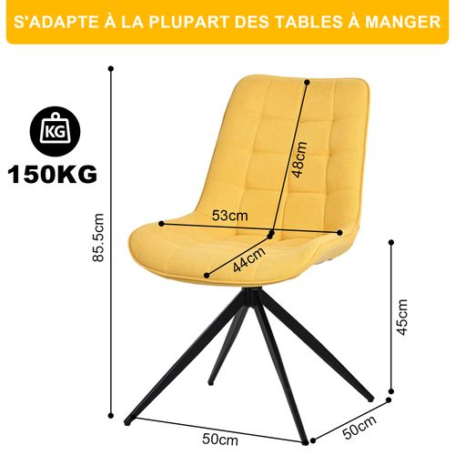 Lot De 4 Chaises Salle à Manger Et Cuisine, Salon/bureau – Confort 53×62×85,5cm – 360°-Jaune