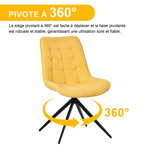 Lot De 4 Chaises Salle à Manger Et Cuisine, Salon/bureau – Confort 53×62×85,5cm – 360°-Jaune