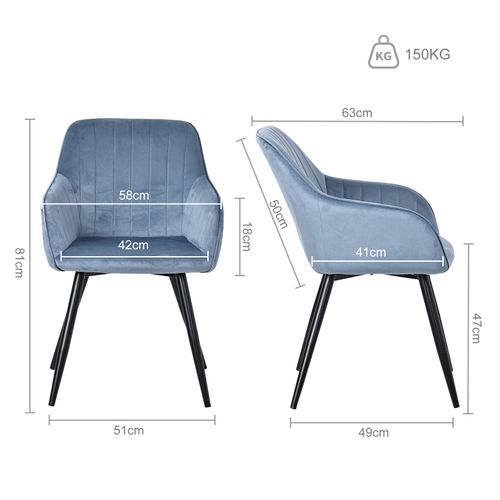 Lot De 4 Chaises Salle à Manger Et Cuisine, Bureau – Confortable 58×63×81cm-Bleu