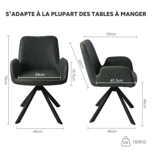 Lot De 4 Chaises Salle à Manger Et Cuisine, Bureau – Confort 56×59×82 Cm – 360°-Vert Vintage