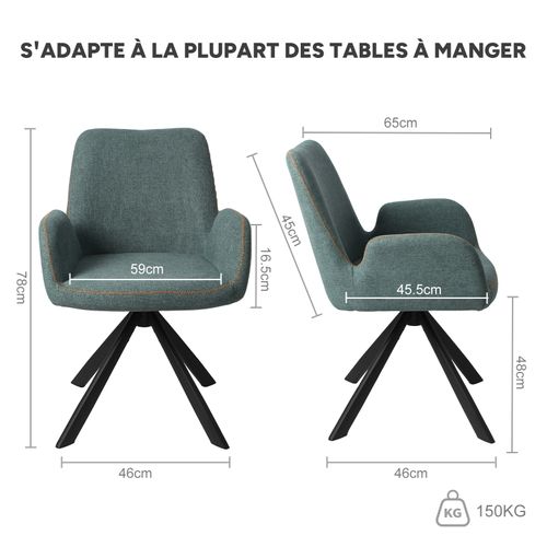 Lot De 4 Chaises Salle à Manger Et Cuisine, Bureau – Confort 56×59×82 Cm – 360°-Vert Menthe