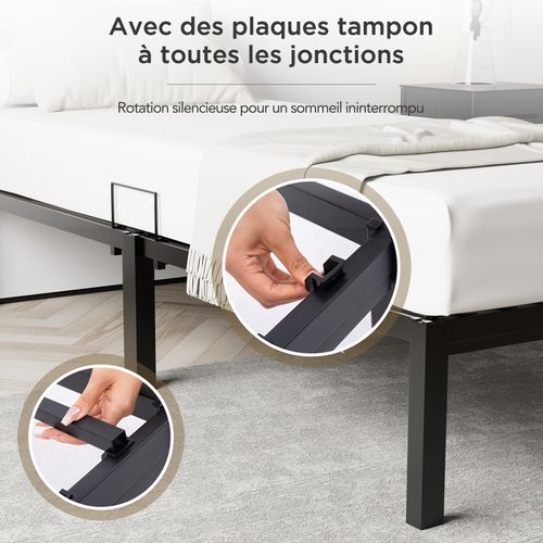 Cadre De Lit 90x200 Cm, Lit Adulte En Métal, Anti-rouille, Antidérapant, Montage Facile Sans Vis