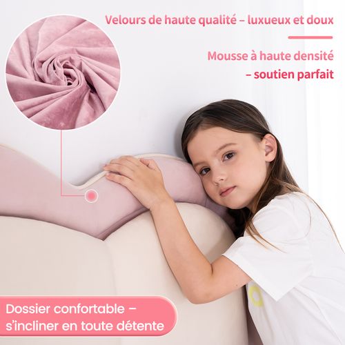 Lit Enfant 90×200 cm avec lampe LED Musicale, lit Flottant, tête De Lit Nuage, solide, lit rose