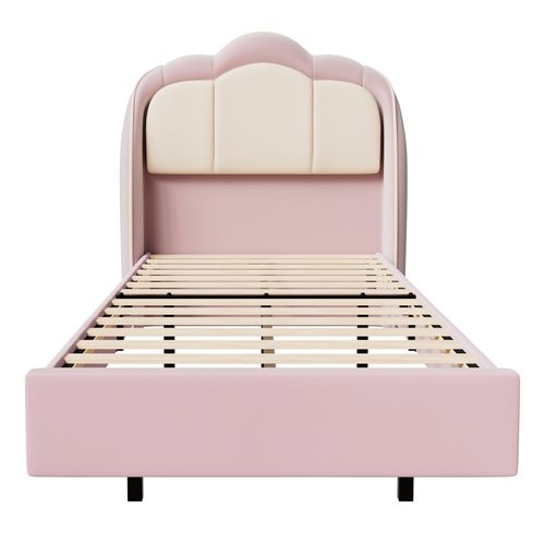 Lit Enfant 90×200 cm avec lampe LED Musicale, lit Flottant, tête De Lit Nuage, solide, lit rose