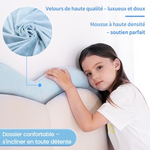 Lit Enfant 140×200 Cm Avec Lampe LED Musicale, Lit Flottant, Tête De Lit Nuage, Solide, Lit Bleu