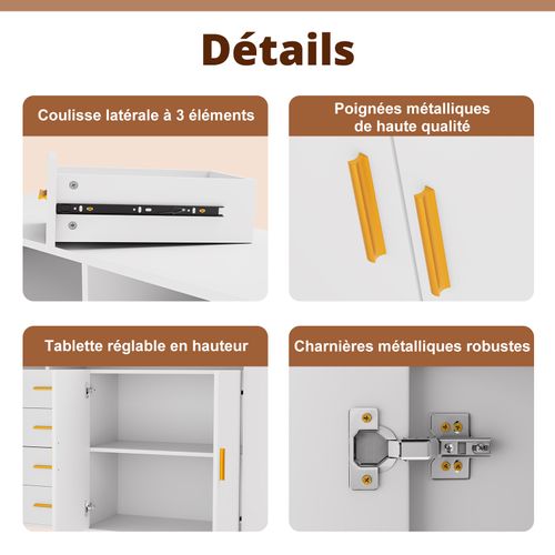 Buffet Moderne Avec 4 Tiroirs, 2 Portes Et 2 Compartiments Ouverts – Meuble De Rangement