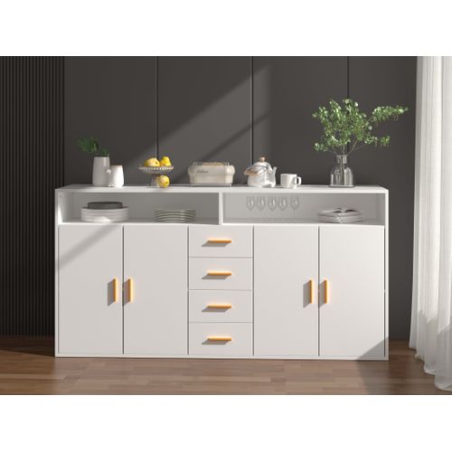 Buffet Moderne Avec 4 Tiroirs, 2 Portes Et 2 Compartiments Ouverts – Meuble De Rangement
