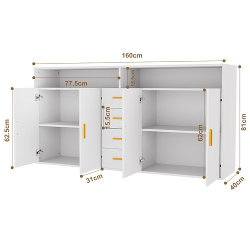 Buffet Moderne Avec 4 Tiroirs, 2 Portes Et 2 Compartiments Ouverts – Meuble De Rangement