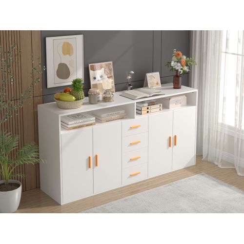 Buffet Moderne Avec 4 Tiroirs, 2 Portes Et 2 Compartiments Ouverts – Meuble De Rangement