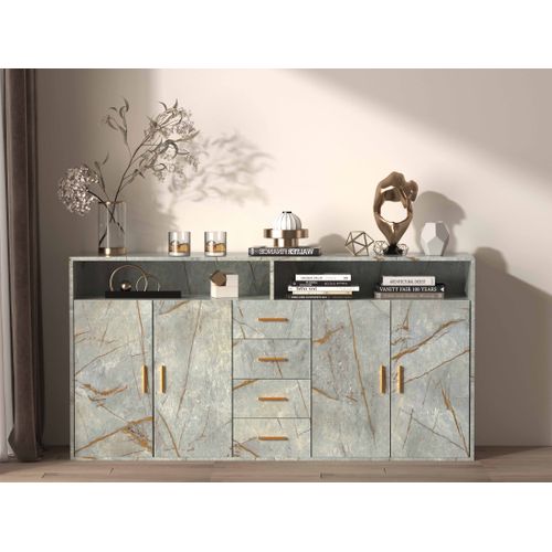 Buffet Moderne Avec 4 Tiroirs, 2 Portes Et 2 Compartiments Ouverts – Meuble De Rangement