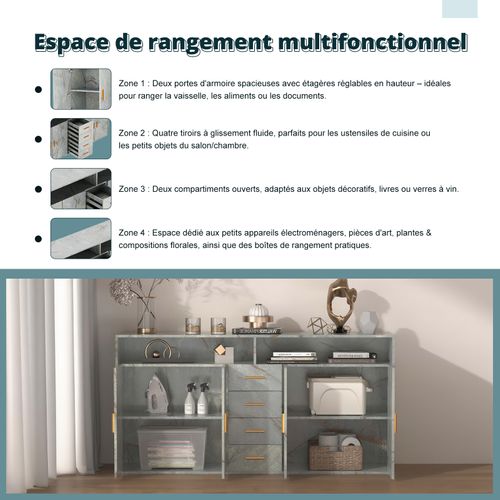 Buffet Moderne Avec 4 Tiroirs, 2 Portes Et 2 Compartiments Ouverts – Meuble De Rangement