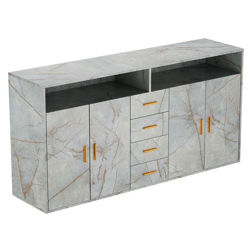 Buffet Moderne Avec 4 Tiroirs, 2 Portes Et 2 Compartiments Ouverts – Meuble De Rangement