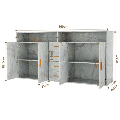 Buffet Moderne Avec 4 Tiroirs, 2 Portes Et 2 Compartiments Ouverts – Meuble De Rangement