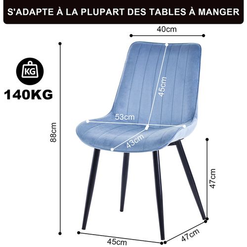 Lot de 2 chaises salle à manger, idéal pour le salon ou la cuisine — dimensions 53 × 62.5 × 88 cm