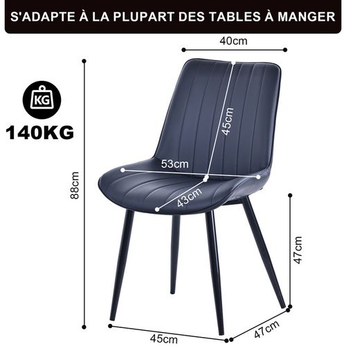 Lot de 4 chaises salle à manger, idéal pour le salon ou la cuisine — dimensions 53 × 62.5 × 88 cm