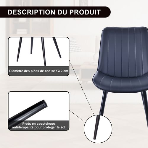 Lot de 4 chaises salle à manger, idéal pour le salon ou la cuisine — dimensions 53 × 62.5 × 88 cm