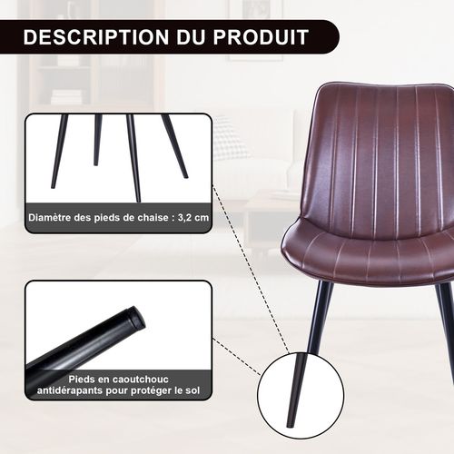 Lot de 2 chaises salle à manger, idéal pour le salon ou la cuisine — dimensions 53 × 62.5 × 88 cm