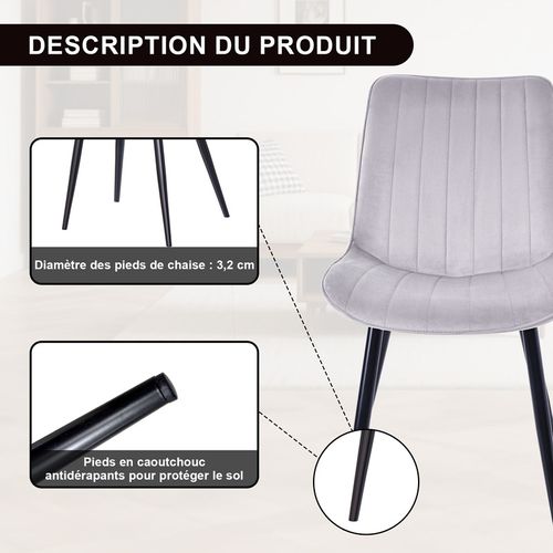 Lot de 2 chaises salle à manger, idéal pour le salon ou la cuisine — dimensions 53 × 62.5 × 88 cm