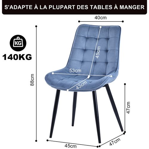 Lot de 2 chaises salle à manger, idéal pour le salon ou la cuisine — dimensions 53 × 62.5 × 88 cm