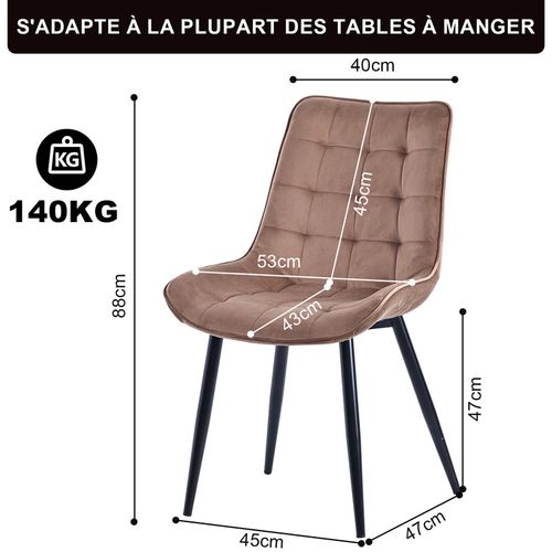 Lot de 2 chaises salle à manger, idéal pour le salon ou la cuisine — dimensions 53 × 62.5 × 88 cm